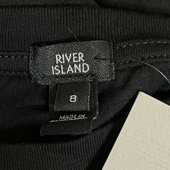 River Island Women's Size 4 / Small Short Sleeve Round Neck Tie Open Back Black - Picture 6 of 11